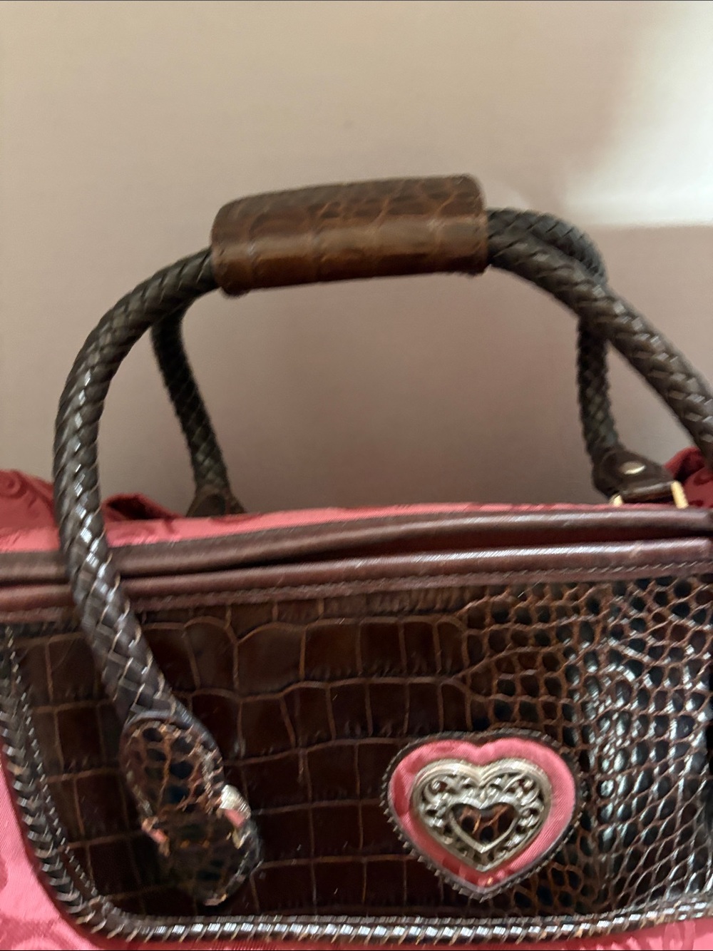 Brighton Pink and Brown Heart Travel Weekender Satchel - Picture 3 of 16